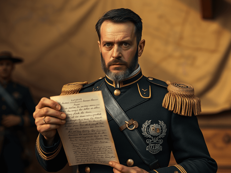 Imagem de Luís Alves de Lima e Silva, conhecido como Duque de Caxias, líder militar brasileiro durante o século XIX.