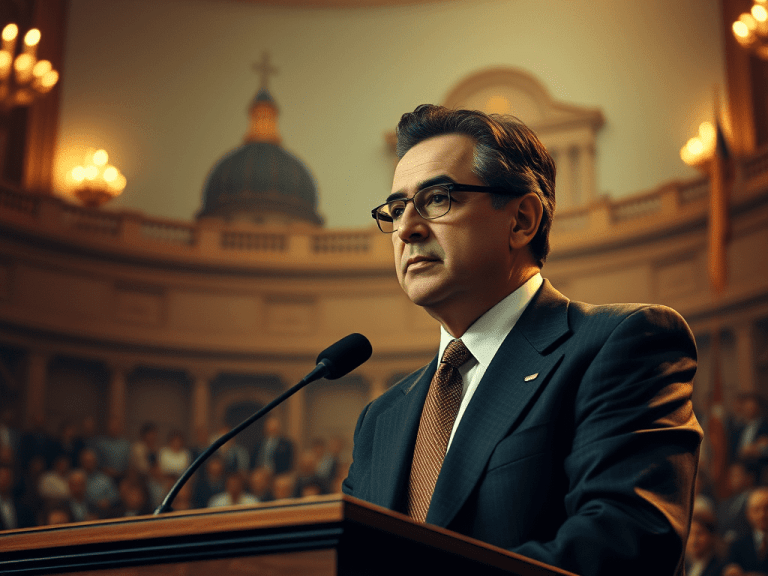 Fotografia de Gilberto Freyre proferindo seu discurso de despedida como deputado federal no Congresso Nacional em 1950.