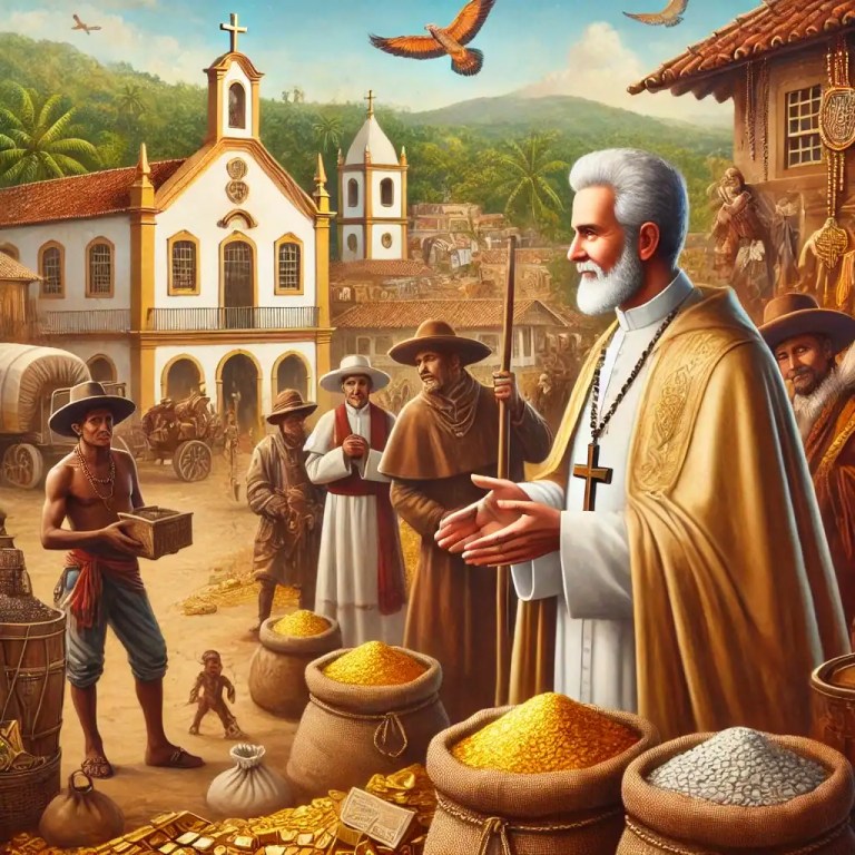 Desenho do Padre Guilherme Pompeu de Almeida, sacerdote e empresário do Brasil colonial.