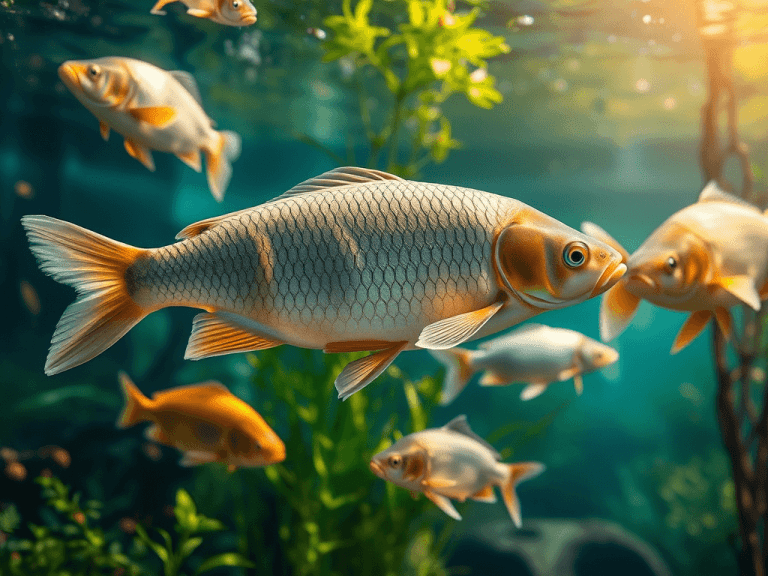 Várias espécies de peixes indicadas para cultivo intensivo, incluindo carpas, tilápias e tambaquis.