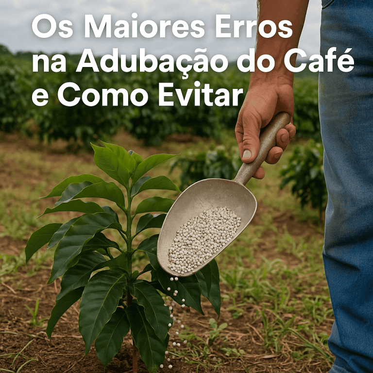Aplicação de fertilizante em lavoura mostrando erros na adubação do café e manejo correto