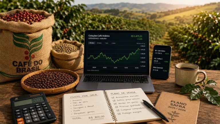Preço do café arábica com sacas, grãos e gráfico de cotação para comercialização